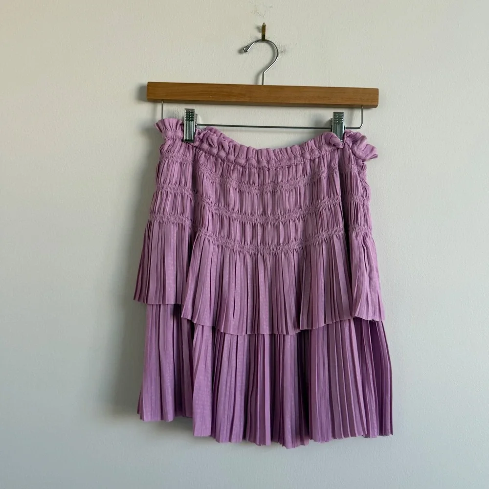 Current Air Smocked Tiered Satin Mini Skirt Size Small - Picture 2 of 9
